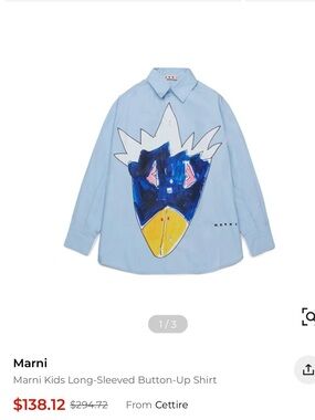 Marni Kids Light Blue Button-Down Shirt with Multicolor Graphic 12Y